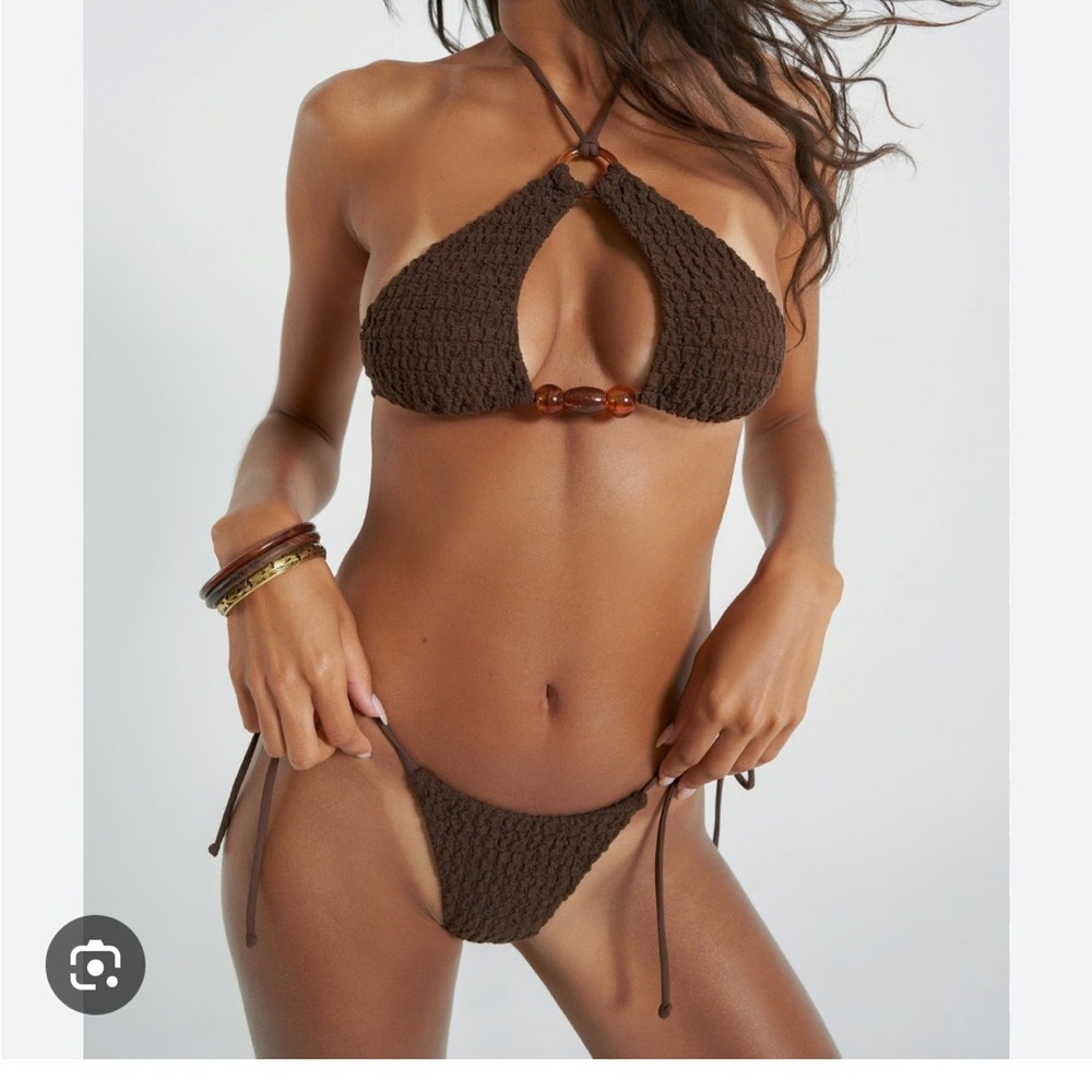 Jaded London Brown Textured Halter Bikini